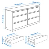 KULLEN Chest of 6 drawers, white, 140x72 cm