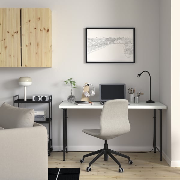 LAGKAPTEN / SPÄND Desk, white/black, 140x60 cm