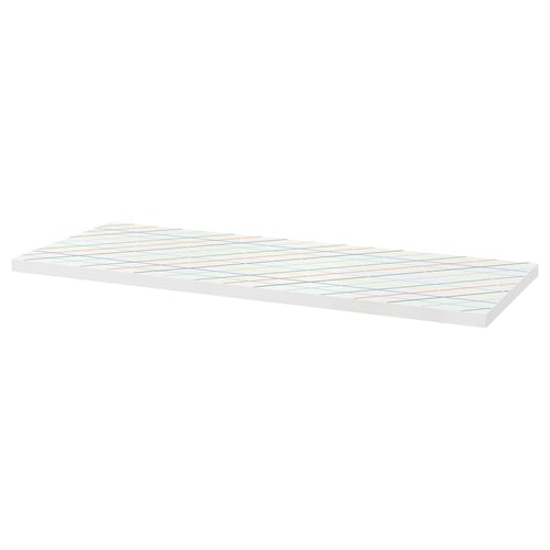 White table top with colourful grid. Lightweight fiberboard for various chairs.