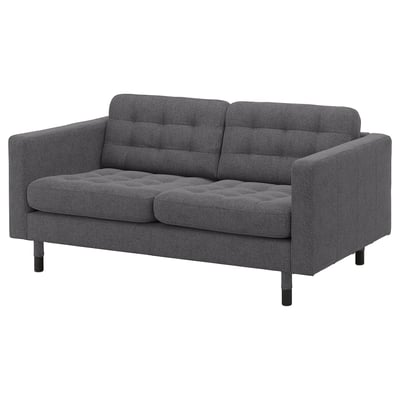 LANDSKRONA 2-seat sofa, Gunnared dark grey/wood/black