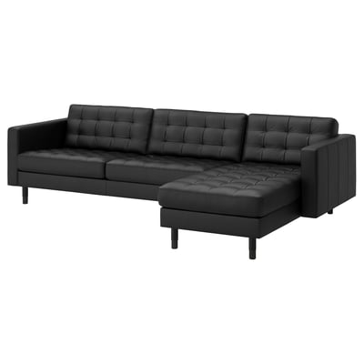 LANDSKRONA 4-seat sofa with chaise longue, Grann/Bomstad black/wood/black