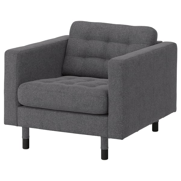 LANDSKRONA Armchair, Gunnared dark grey/wood/black