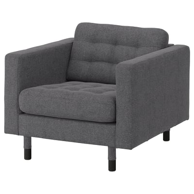 LANDSKRONA Armchair, Gunnared dark grey/wood/black