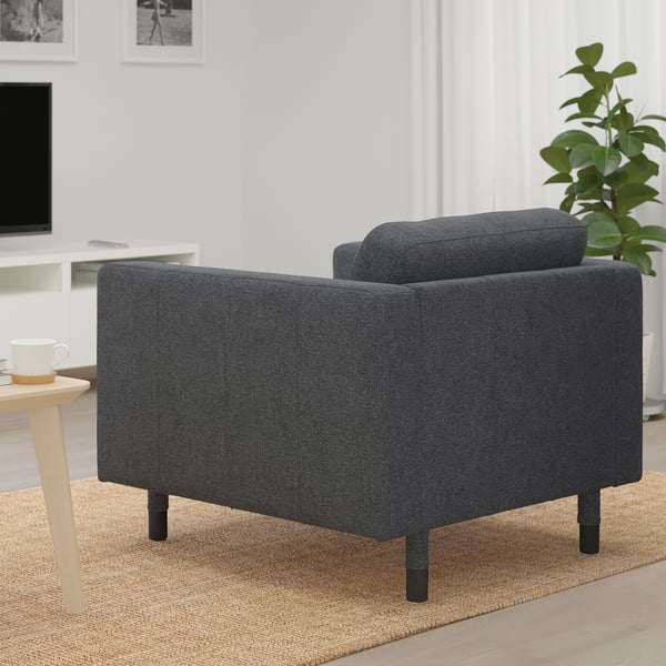 LANDSKRONA Armchair, Gunnared dark grey/wood/black