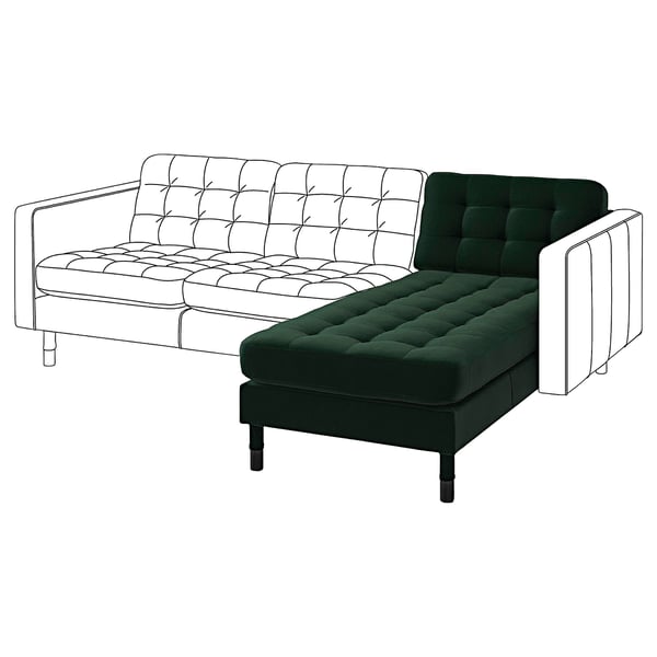 LANDSKRONA Chaise longue, add-on unit, Djuparp dark green/wood/black