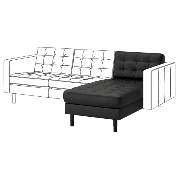 LANDSKRONA Chaise longue, add-on unit, Grann/Bomstad black/wood/black