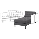 LANDSKRONA Chaise longue, add-on unit, Gunnared dark grey/wood/black