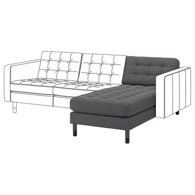LANDSKRONA Chaise longue, add-on unit, Gunnared dark grey/wood/black