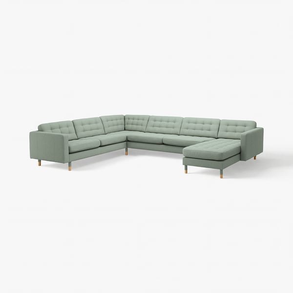 LANDSKRONA Corner sofa, 6-seat, with chaise longue/Gunnared light green/wood