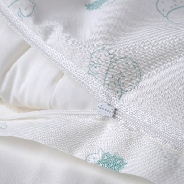 LEN Duvet cover 1 pillowcase for cot, white blue/squirrel and hedgehog pattern, 110x125/35x55 cm