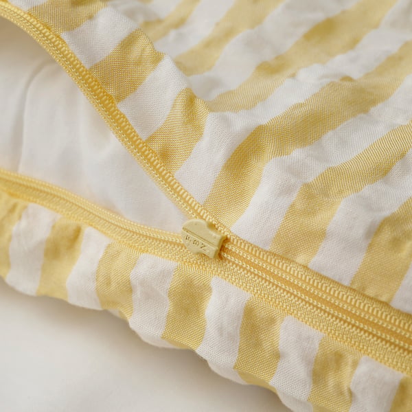 LEN Duvet cover 1 pillowcase for cot, white yellow/stripe pattern seersucker, 110x125/35x55 cm
