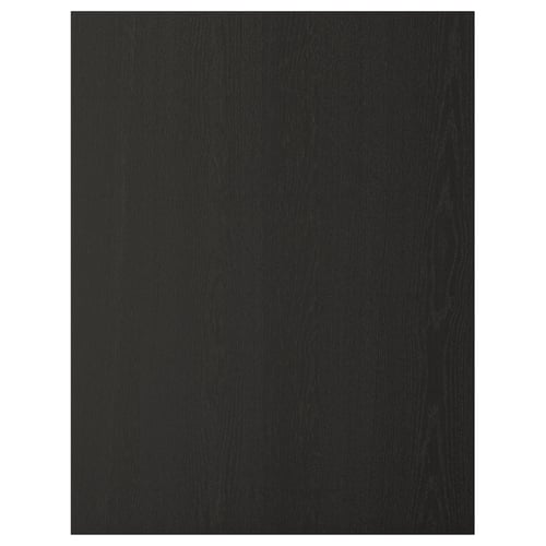 Black kitchen cabinet panel with bevelled edges and traditional design. Made from particleboard, ash veneer, and clear acrylic lacquer.