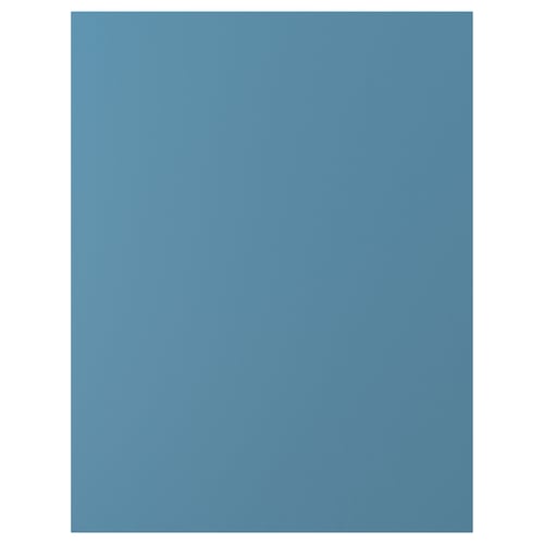 LERHYTTAN door in calming blue, rectangular shape with smooth finish. Birch veneer and stained edges.