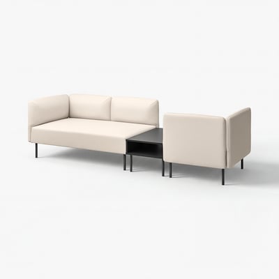 Beige 2-seat sofa & chair, modern & modular, with sleek black legs.