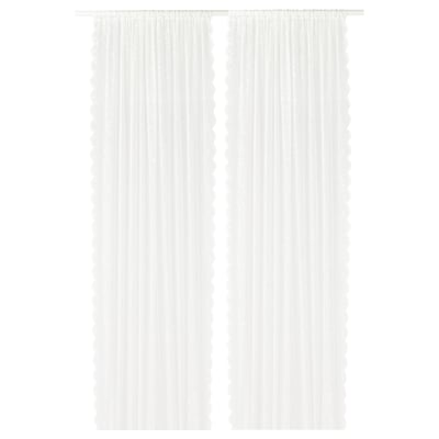 LILLYANA Sheer curtains, 1 pair, white flower/with rod pocket, 145x300 cm