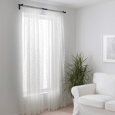 LILLYANA Sheer curtains, 1 pair, white flower/with rod pocket, 145x300 cm