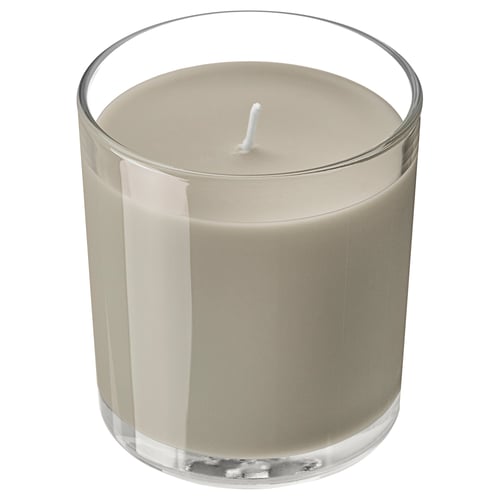 LOTSFÅGEL Scented candle in glass, Sandalwood & patchouli brown, 40 hr