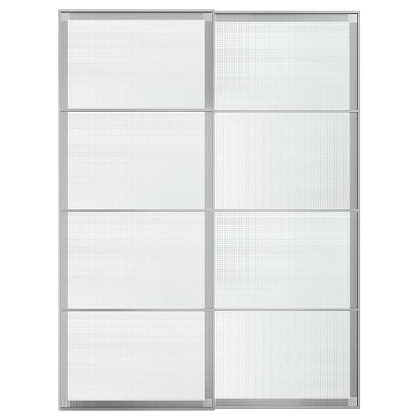LUNDBRÄSMA Pair of sliding doors, aluminium/checkered glass, 150x201 cm