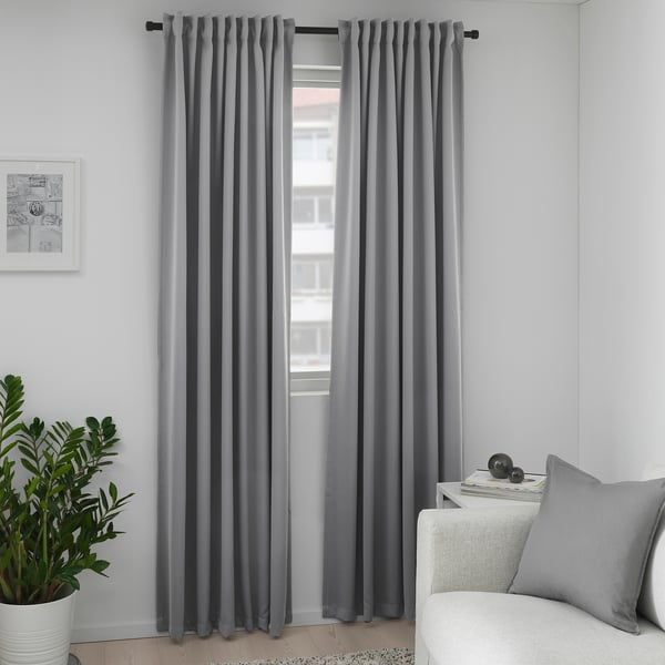 MAJGULL Block-out curtains, 1 pair, grey, 145x300 cm - IKEA