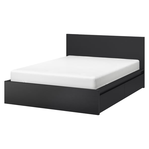 Malm هيكل سرير عالي مع 4 صناديق تخزين أسود بني Luroy Ikea
