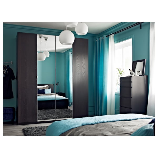 Malm خزانة بـ 6 أدراج أسود بني زجاج مرايا 40x123 سم Ikea