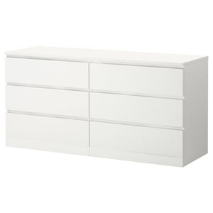 MALM white chest, 6 drawers, minimalist design.