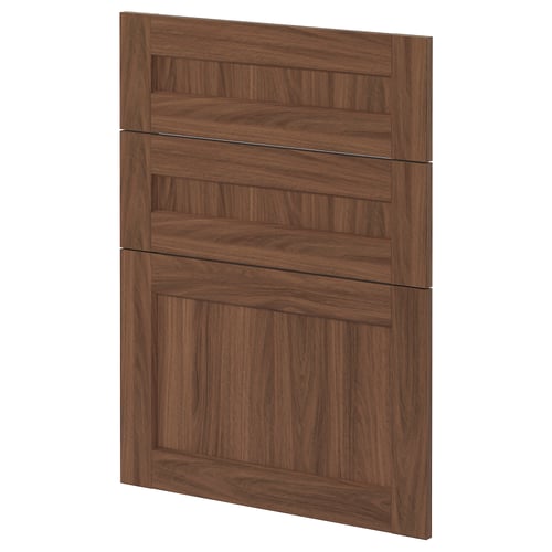 Brown wooden kitchen cabinet door with panel design.