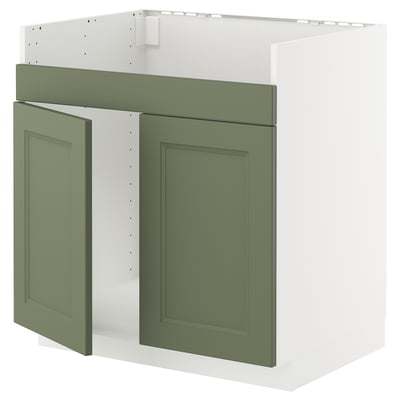 METOD Base cab f HAVSEN double bowl sink, white/Axstad grey-green, 80x60 cm