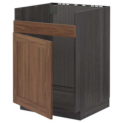 Black METOD cabinet with walnut door.