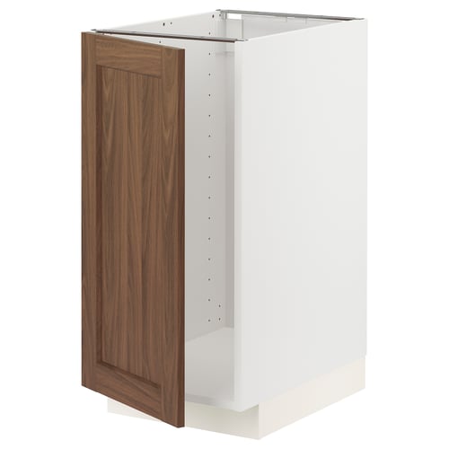 Ikea METOD kitchen cabinet, white with walnut door, rectangular, modern design.