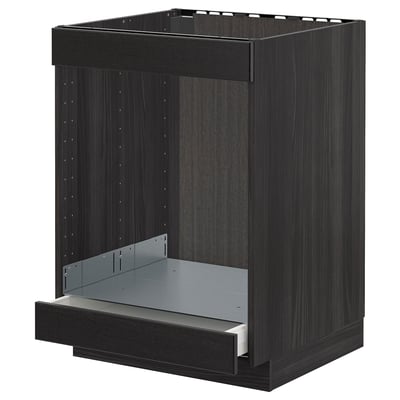 METOD Base cab for hob+oven w drawer, black/Lerhyttan black stained, 60x60 cm