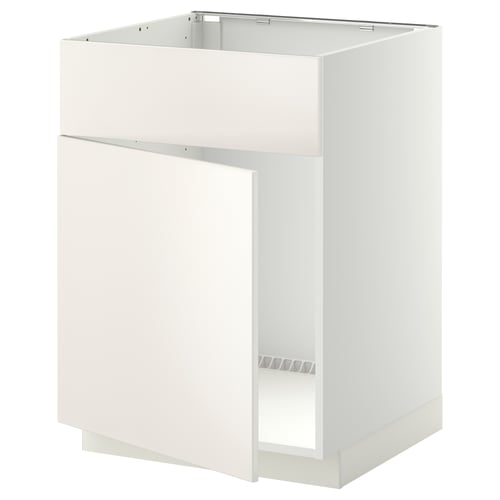 A white METOD kitchen cabinet with a smooth design and sturdy frame.