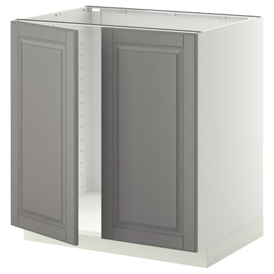 METOD Base cabinet for sink + 2 doors, white/Bodbyn grey, 80x60 cm