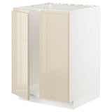 METOD Base cabinet for sink + 2 doors, white/Voxtorp high-gloss light beige, 60x60 cm