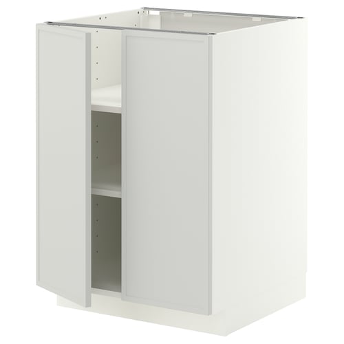METOD Base cabinet with shelves/2 doors, white/Aspudden light grey, 60x60 cm