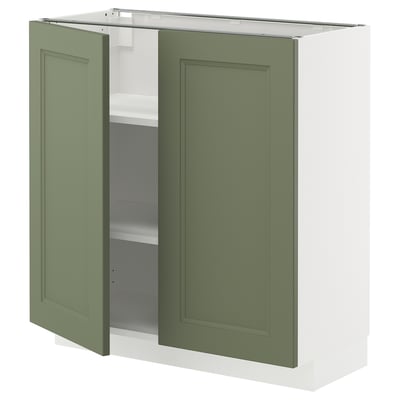 METOD Base cabinet with shelves/2 doors, white/Axstad grey-green, 80x37 cm