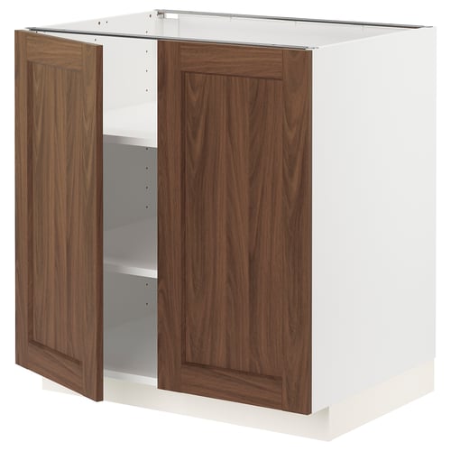 METOD kitchen cabinet, white & walnut, 2 doors, adjustable shelves.