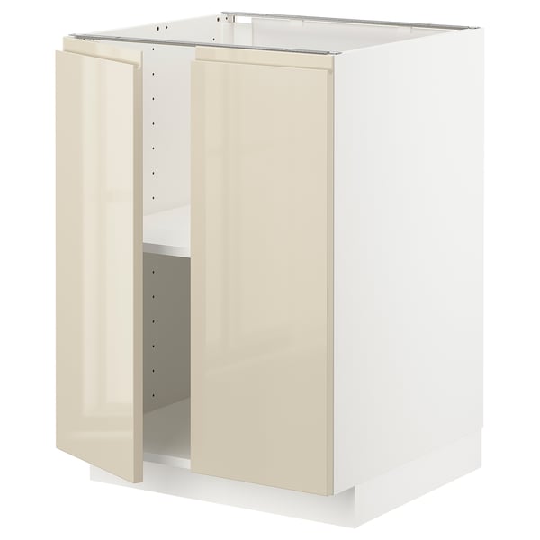 METOD Base cabinet with shelves/2 doors, white/Voxtorp high-gloss light beige, 60x60 cm