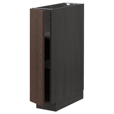METOD Base cabinet with shelves, black/Sinarp brown, 20x60 cm
