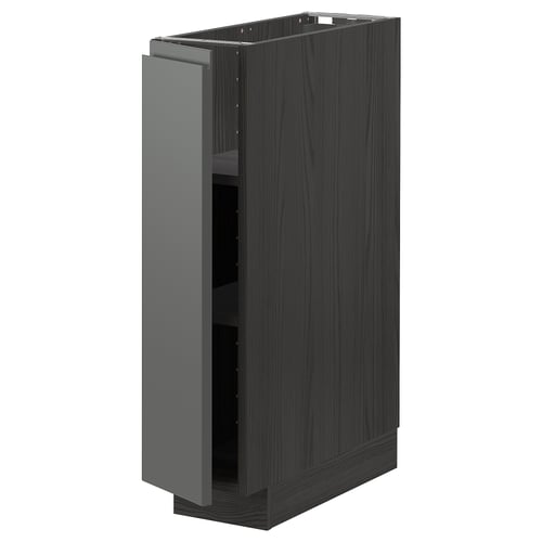 METOD kitchen cabinet in dark grey with adjustable shelves, open door showcasing modern design.