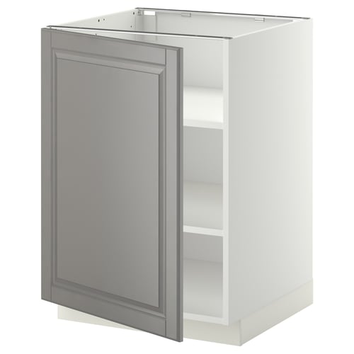 METOD kitchen cabinet in white and grey with bevelled edges, square shape, and single door.