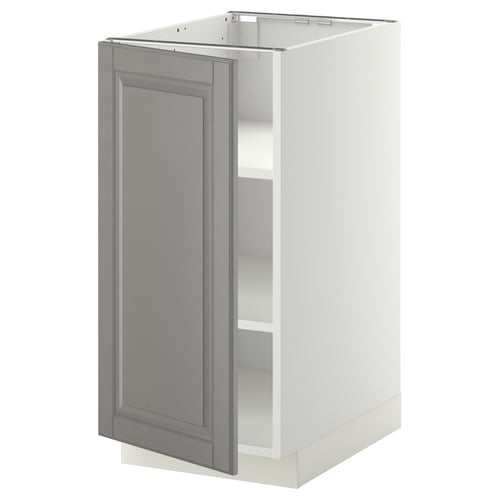 IKEA METOD kitchen cabinet, soft grey, rectangular, traditional style with bevelled edges, two adjustable shelves.