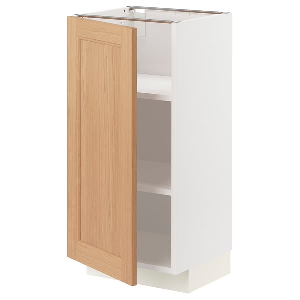 METOD Base cabinet with shelves, white/Vedhamn oak, 40x37 cm