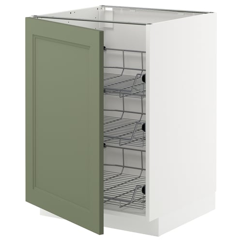 Green and white kitchen cabinet with multiple drawers for enhanced storage.