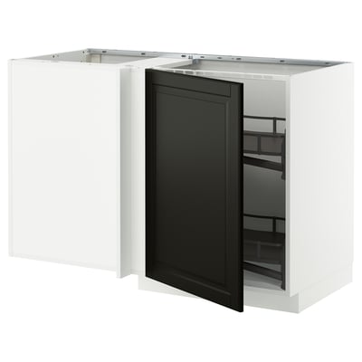 METOD Corner base cab w pull-out fitting, white/Bodbyn black, 128x68 cm