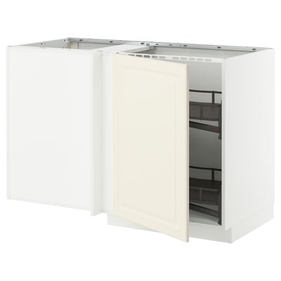 METOD Corner base cab w pull-out fitting, white/Bodbyn off-white, 128x68 cm