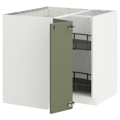 METOD Corner base cabinet with carousel, white/Axstad grey-green, 88x88 cm