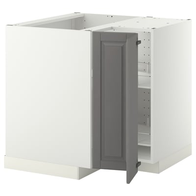 METOD Corner base cabinet with carousel, white/Bodbyn grey, 88x88 cm