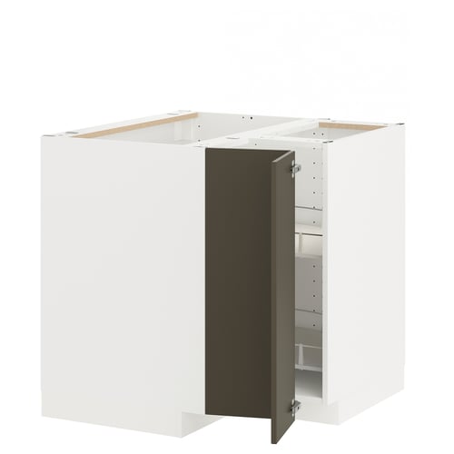 METOD corner kitchen unit, white with brown door, square shape, sturdy frame, versatile storage.