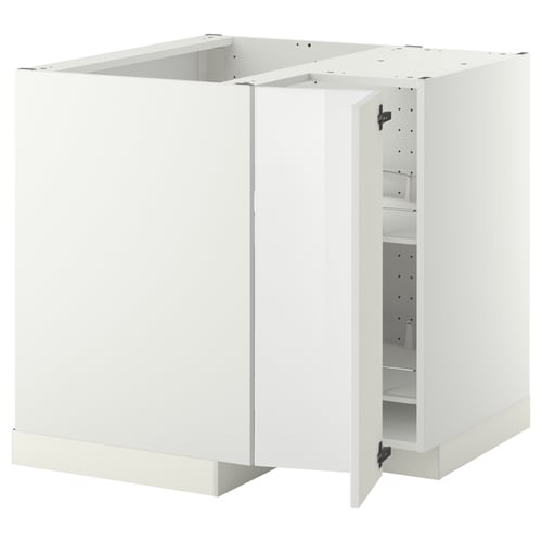 White kitchen cabinet for storage, modern design, l-shaped.